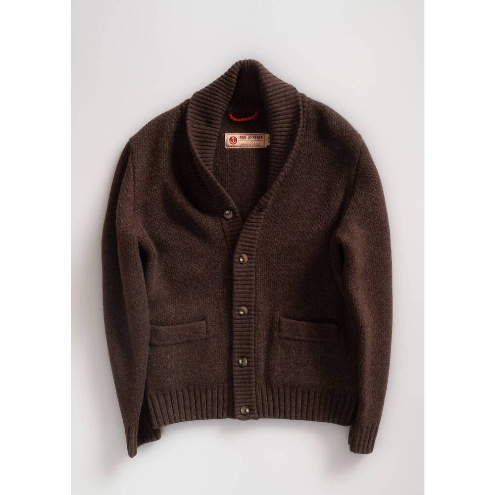 NEW IRON & RESIN men's cabin shawl collar sweater in heather brown
